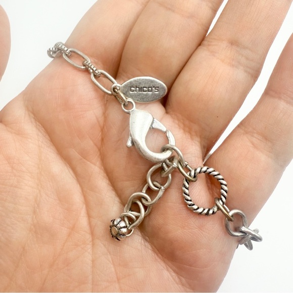 Chico’s Long Elegant Silver Chain Necklace with Large Clear Beads - Picture 4 of 8